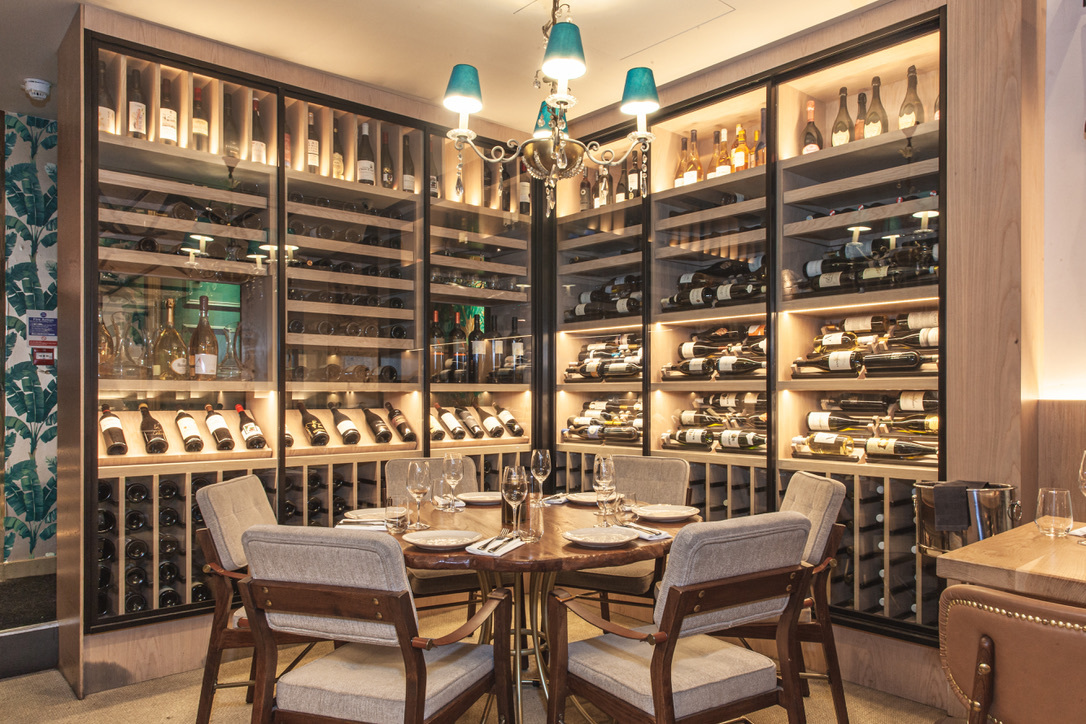 Elegant wine cellar in Meraki London, perfect for upscale events and wine tastings.