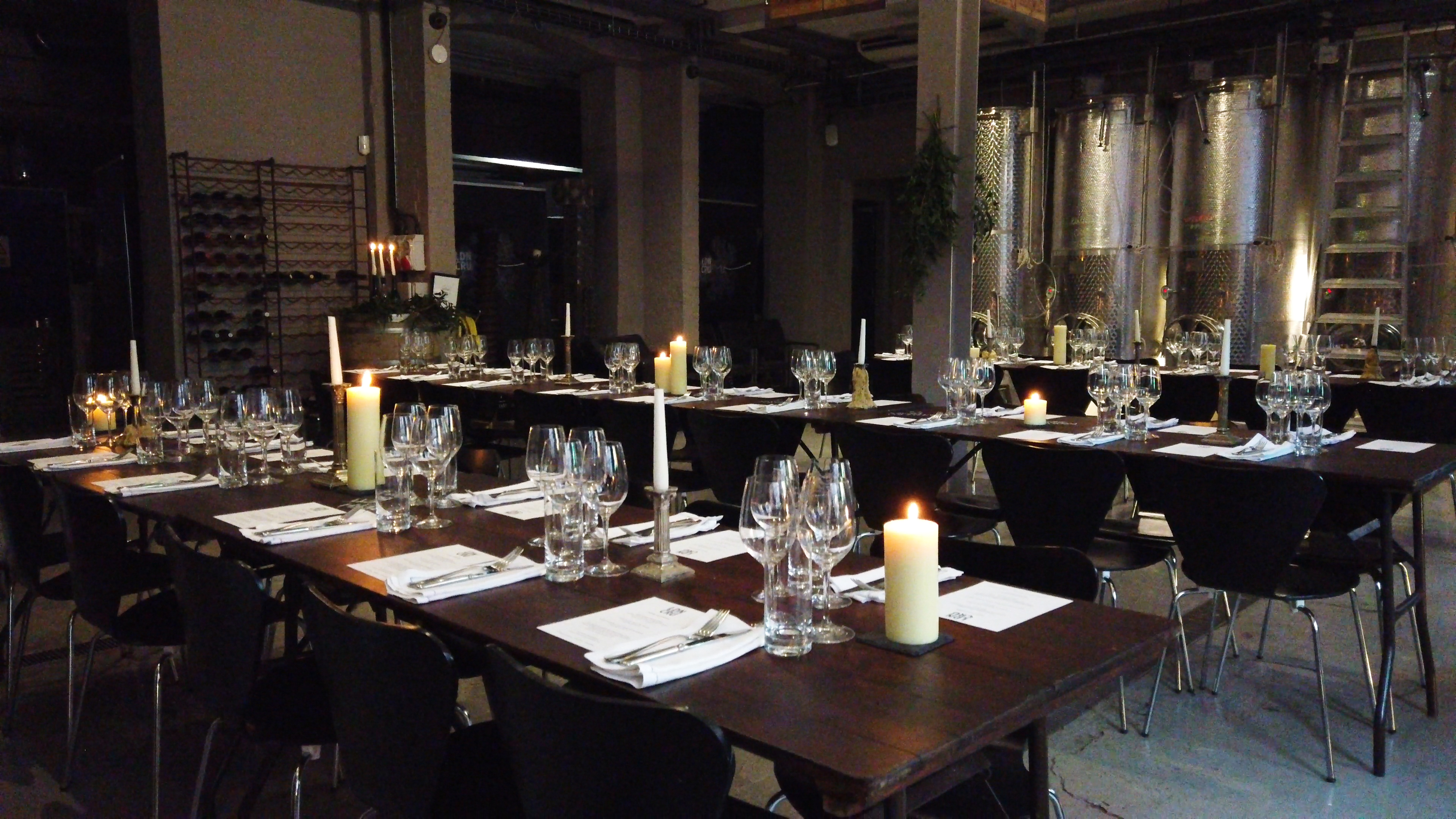 Elegant dining setup in Tank Room, London Cru for intimate events and gala dinners.