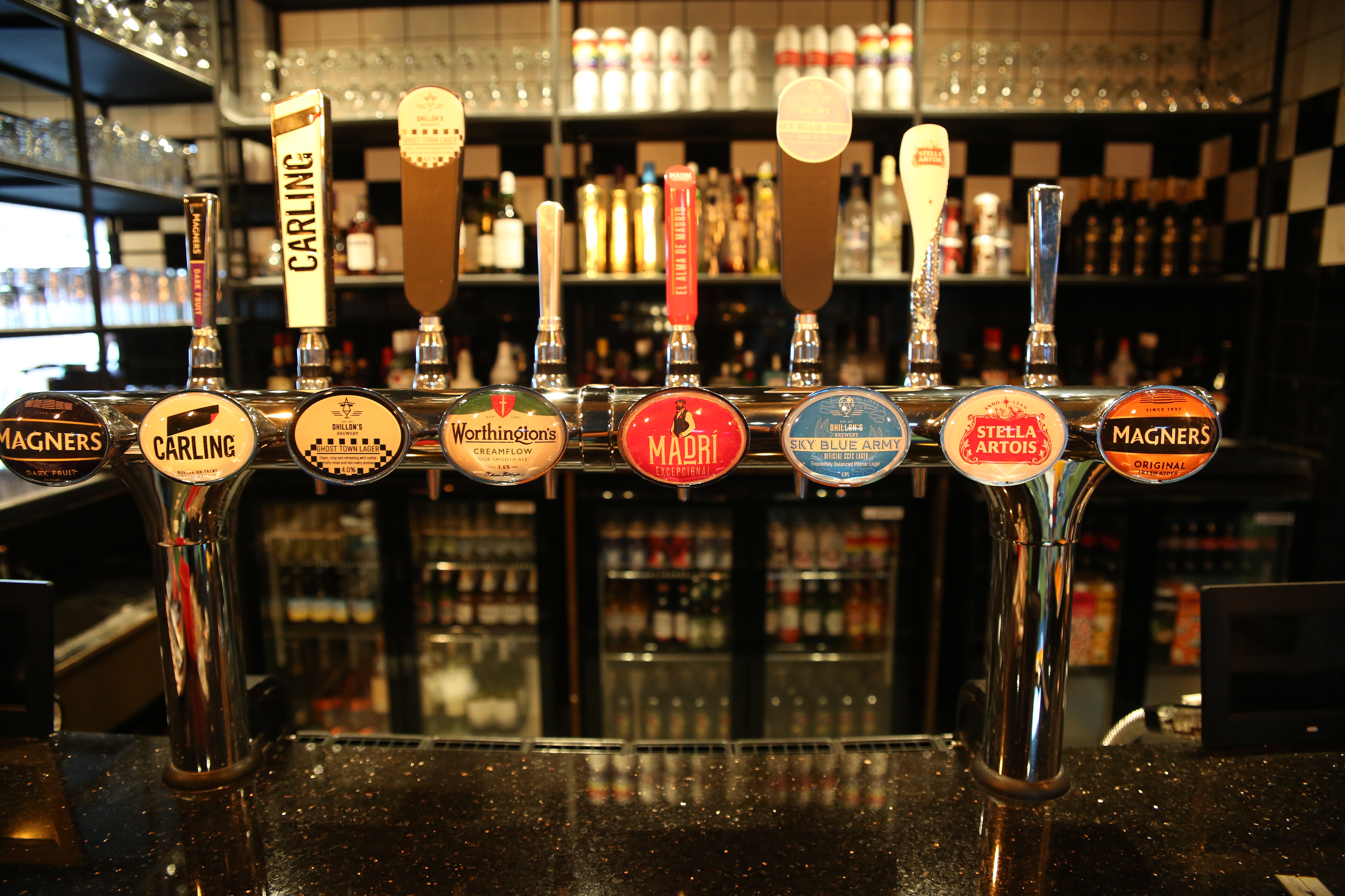 Function Space bar at Sky Blue Tavern with diverse beer taps for events and gatherings.