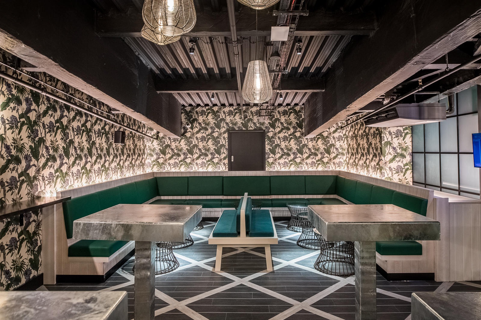 Modern Palm Lounge at Swingers West End with stylish seating for events and networking.