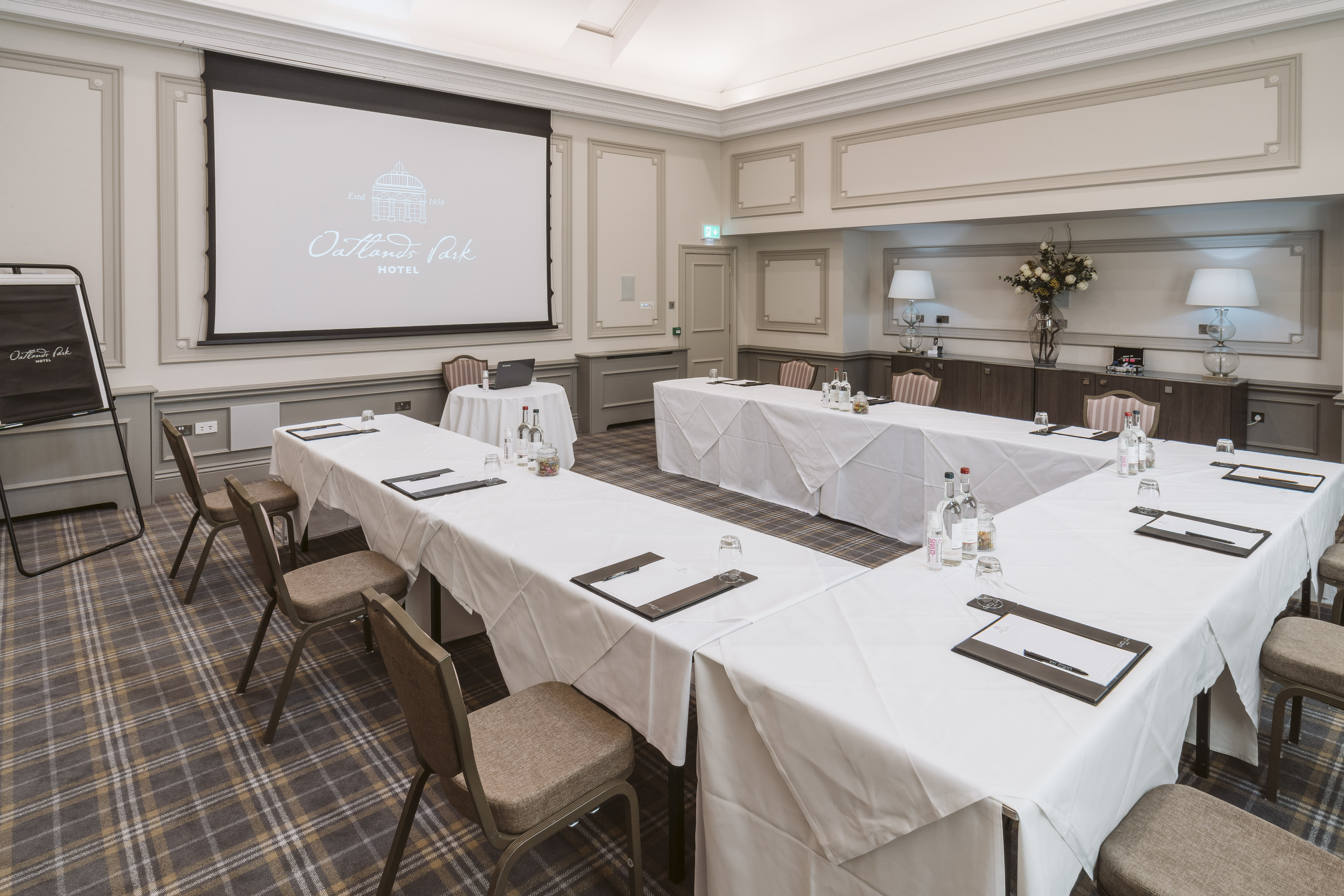 Cromwell Room at Oatlands Park Hotel, U-shape setup for meetings and workshops.