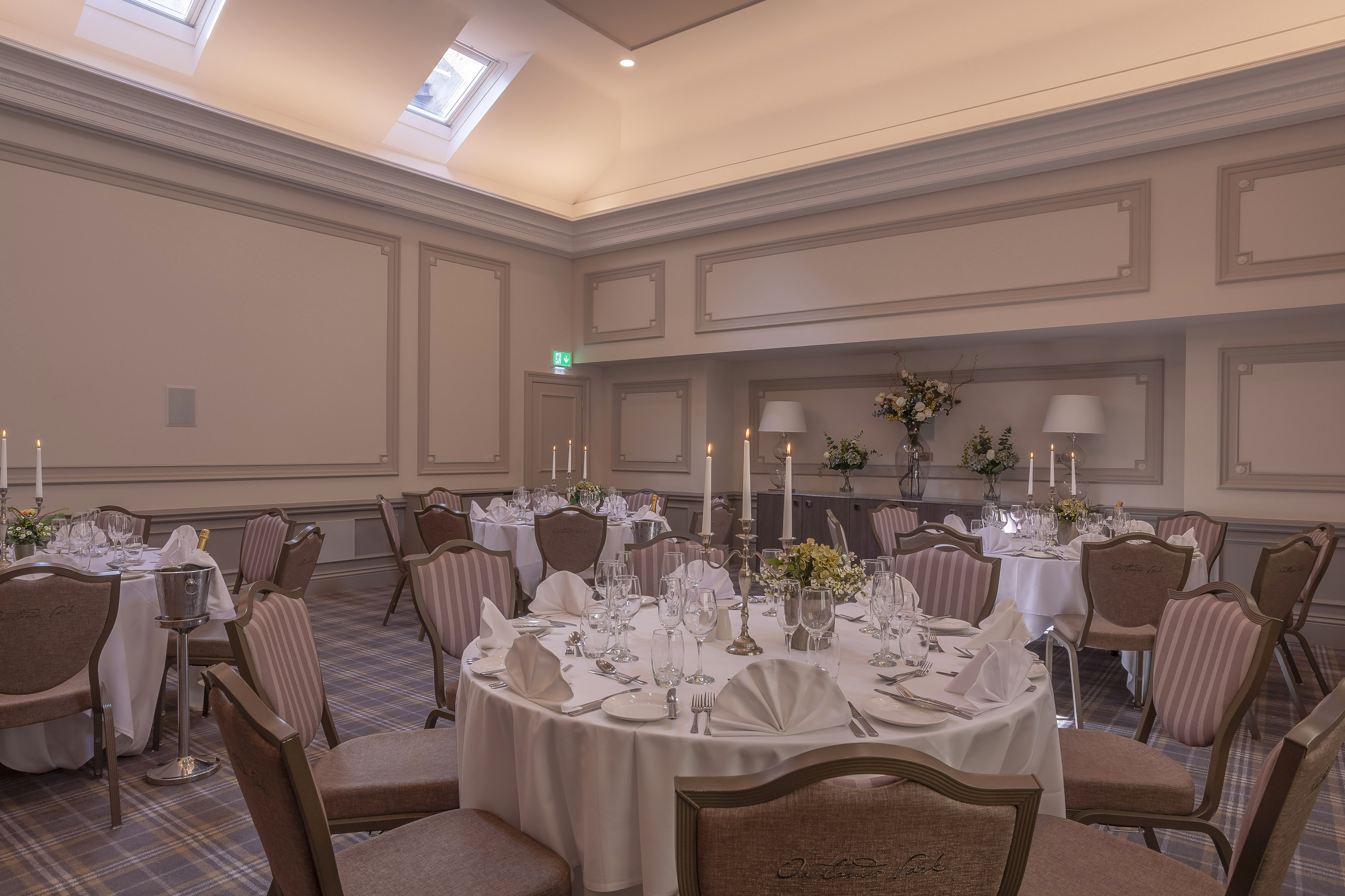 Elegant banquet room at Oatlands Park Hotel, perfect for weddings and corporate events.