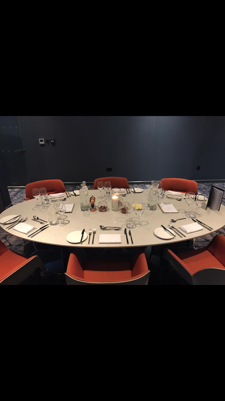 Elegant dining table setup for formal events at The Turing Room, Hyatt Regency Manchester.
