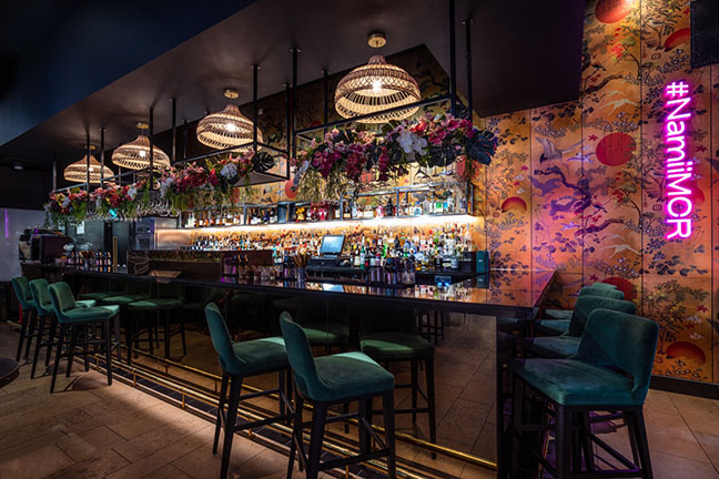 Stylish bar at Namii Kitchen & Cocktails, perfect for networking events and receptions.