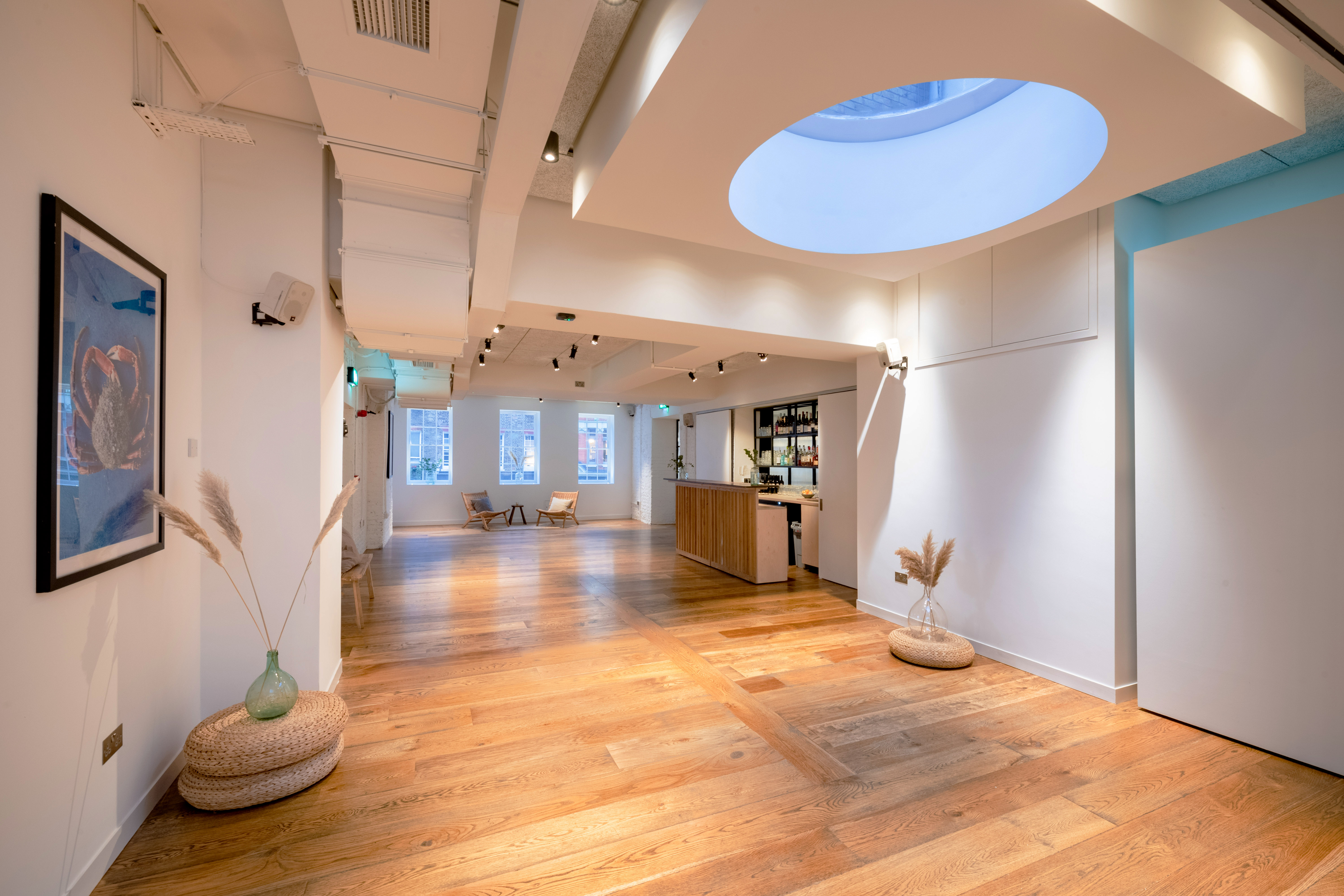 Bright White Room in Carousel London, ideal for events and workshops with natural light.