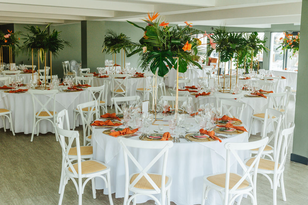 John Rylands Rooftop event space with elegant tables, ideal for formal dinners and networking.