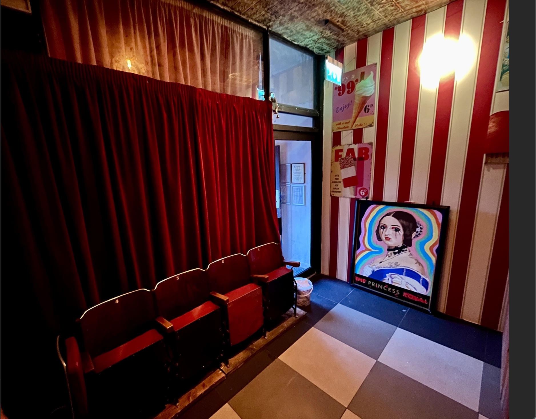 Vibrant Bonkers Bar event space with retro seating, ideal for themed gatherings.
