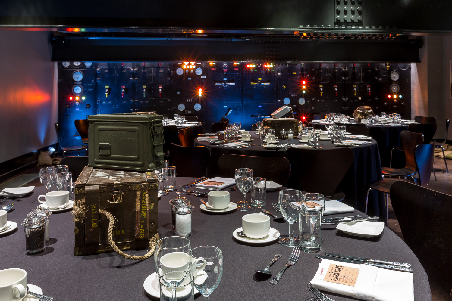 Harmsworth Room event space with elegant tables, ideal for corporate gatherings.