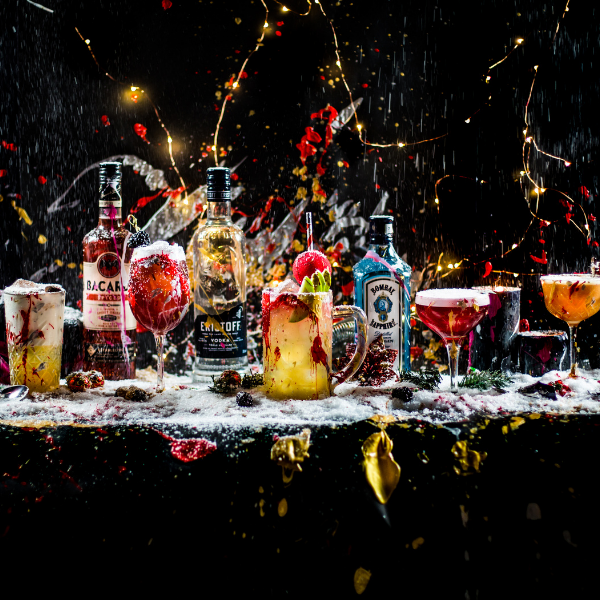 Vibrant cocktails in upscale venue for festive receptions and themed parties.