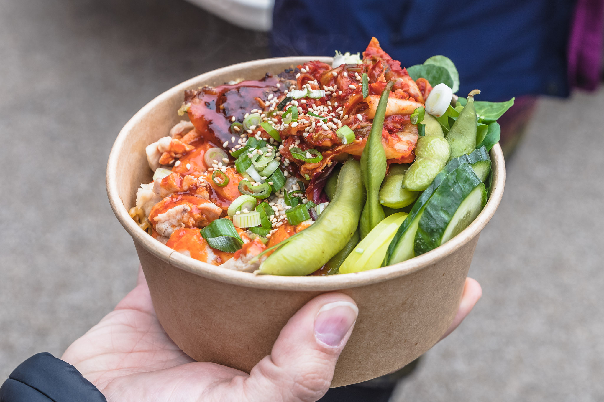 Vibrant catering bowl of fresh food for outdoor events in Stanley Square.