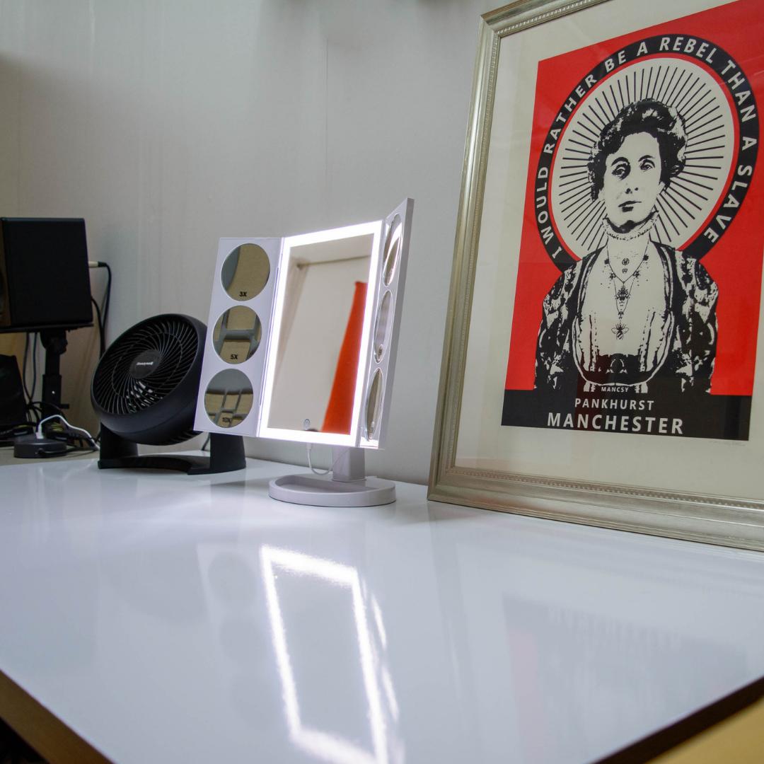 Studio 5 Manchester Photography Studio with Emmeline Pankhurst artwork for creative events.