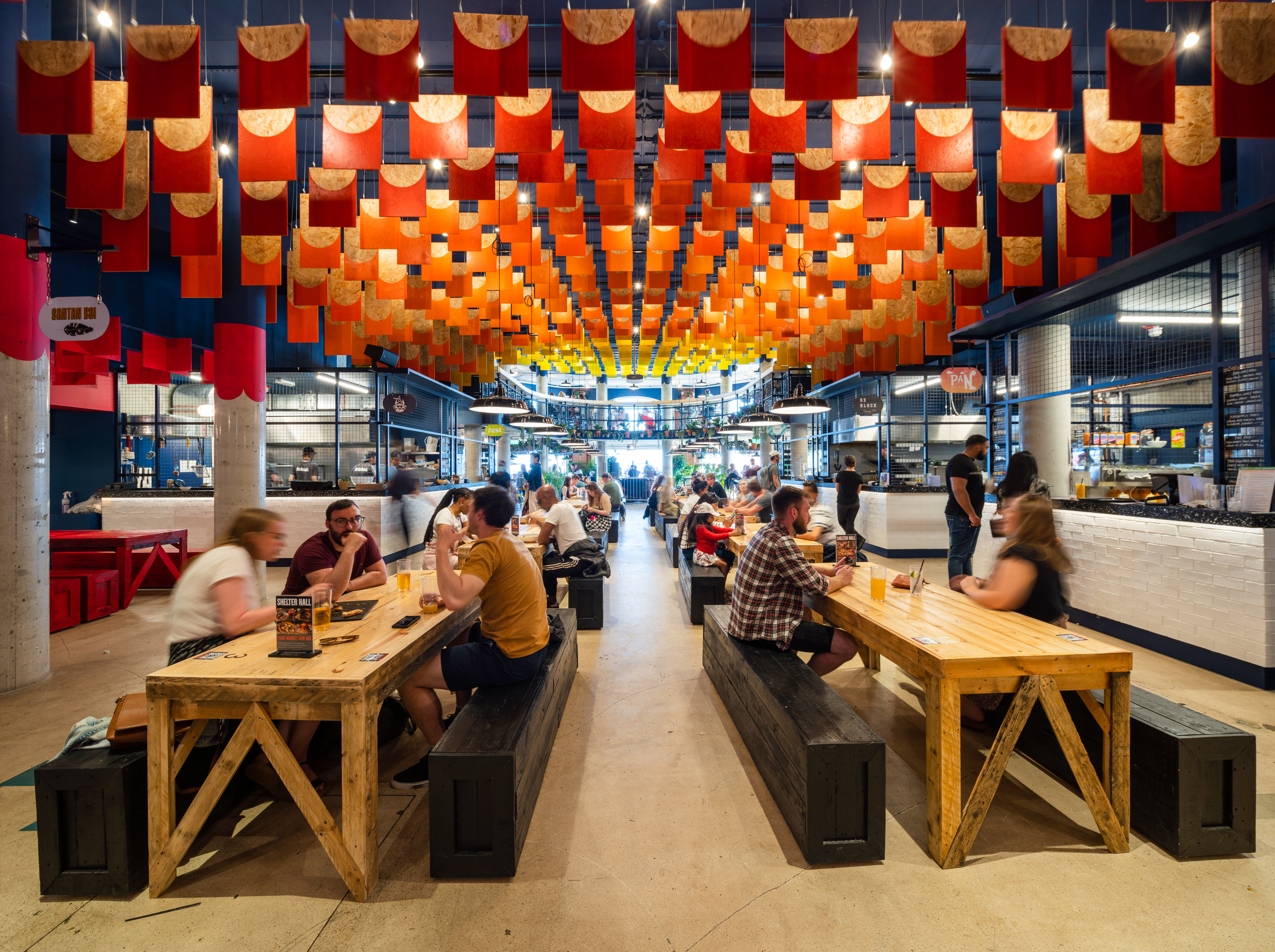 Vibrant Shelter Hall venue with colorful decor for casual gatherings and networking events.