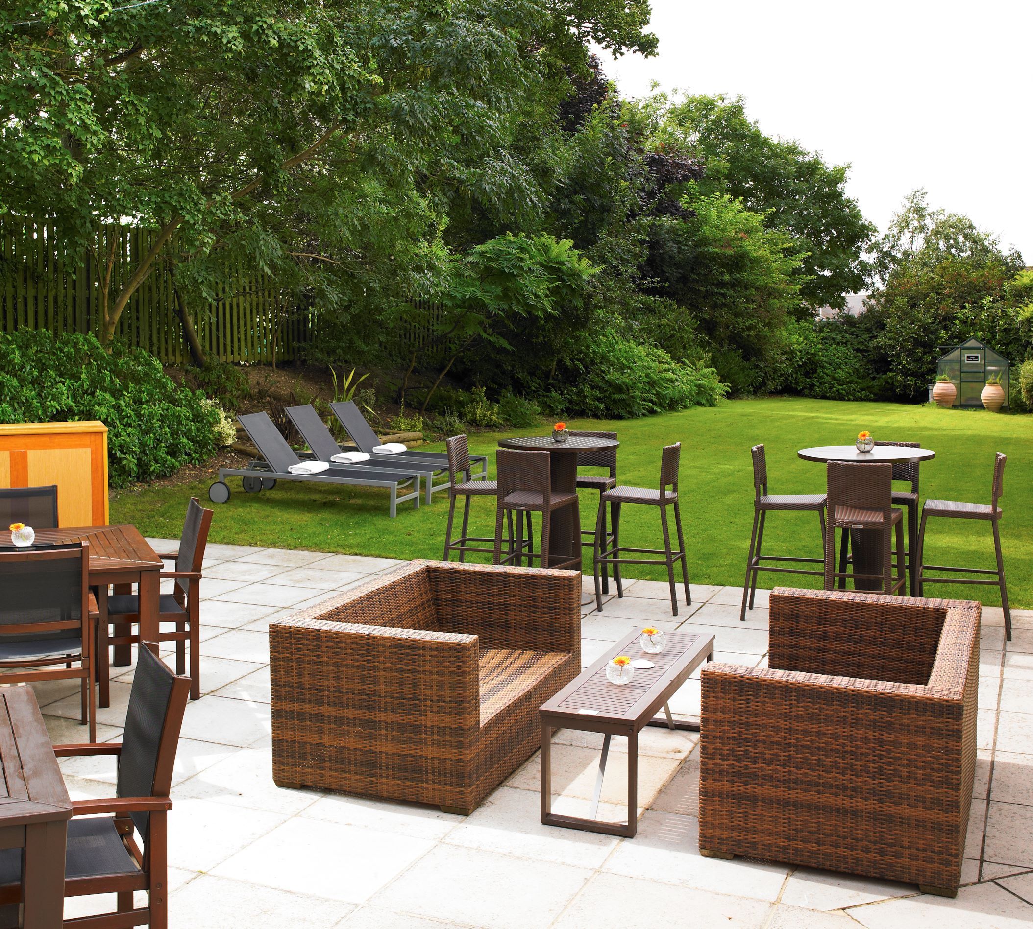 Chichester Suite outdoor event space with stylish seating for networking in Portsmouth.
