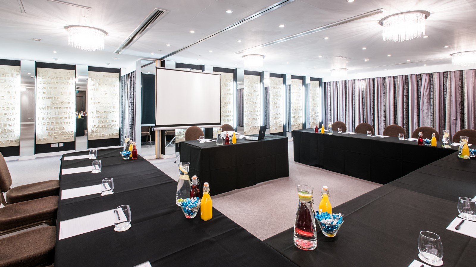 The Crystal Room at Winchester Hotel, U-shaped meeting setup for professional events.