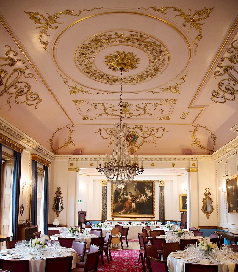Elegant Court Room with ornate ceiling and grand chandelier for upscale events.