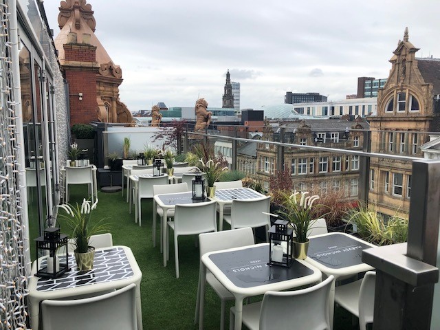 Stylish rooftop venue at Fourth Floor Brasserie, perfect for networking events in Leeds.