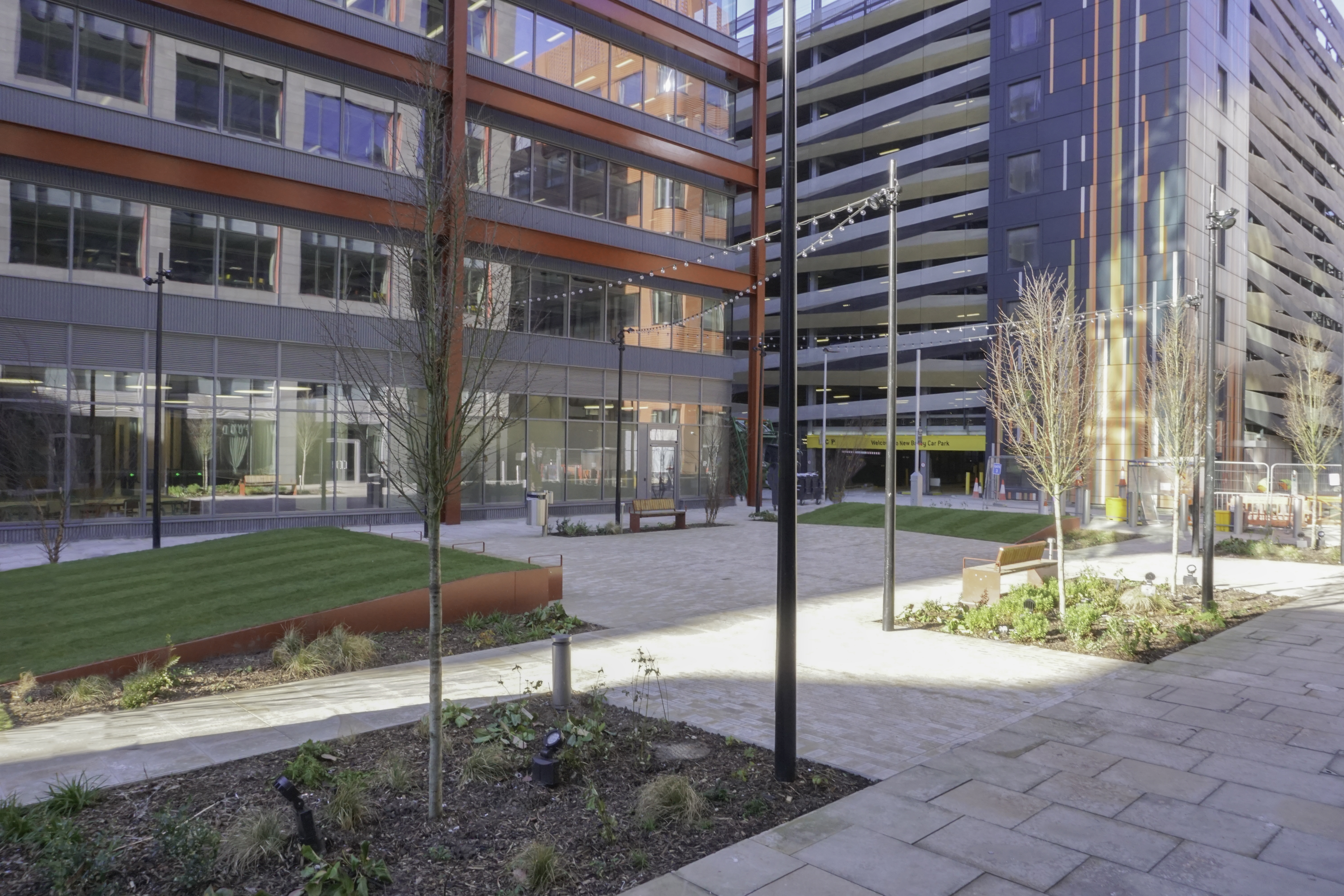 Modern outdoor venue in New Bailey Square, perfect for events and gatherings.