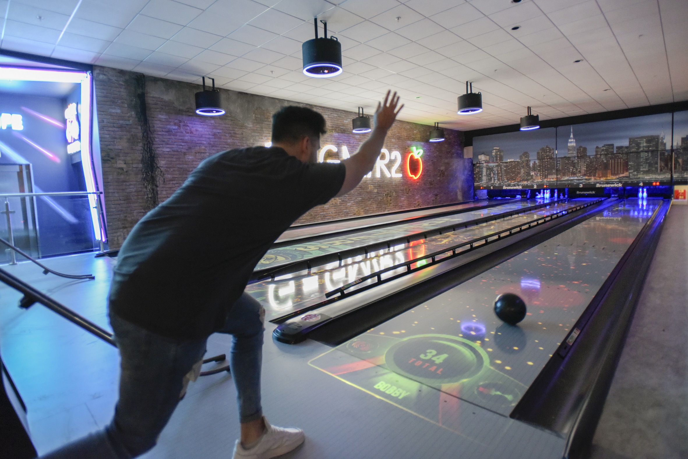 Modern bowling alley at Gravity Wandsworth, perfect for corporate events and team-building.