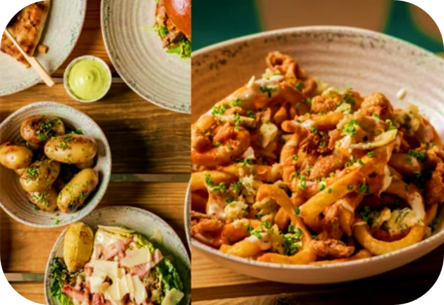 Gourmet comfort food spread at Gravity MAX Wandsworth for upscale events and catering.