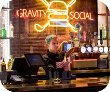 Vibrant bar at Gravity Wandsworth, perfect for networking and social events.