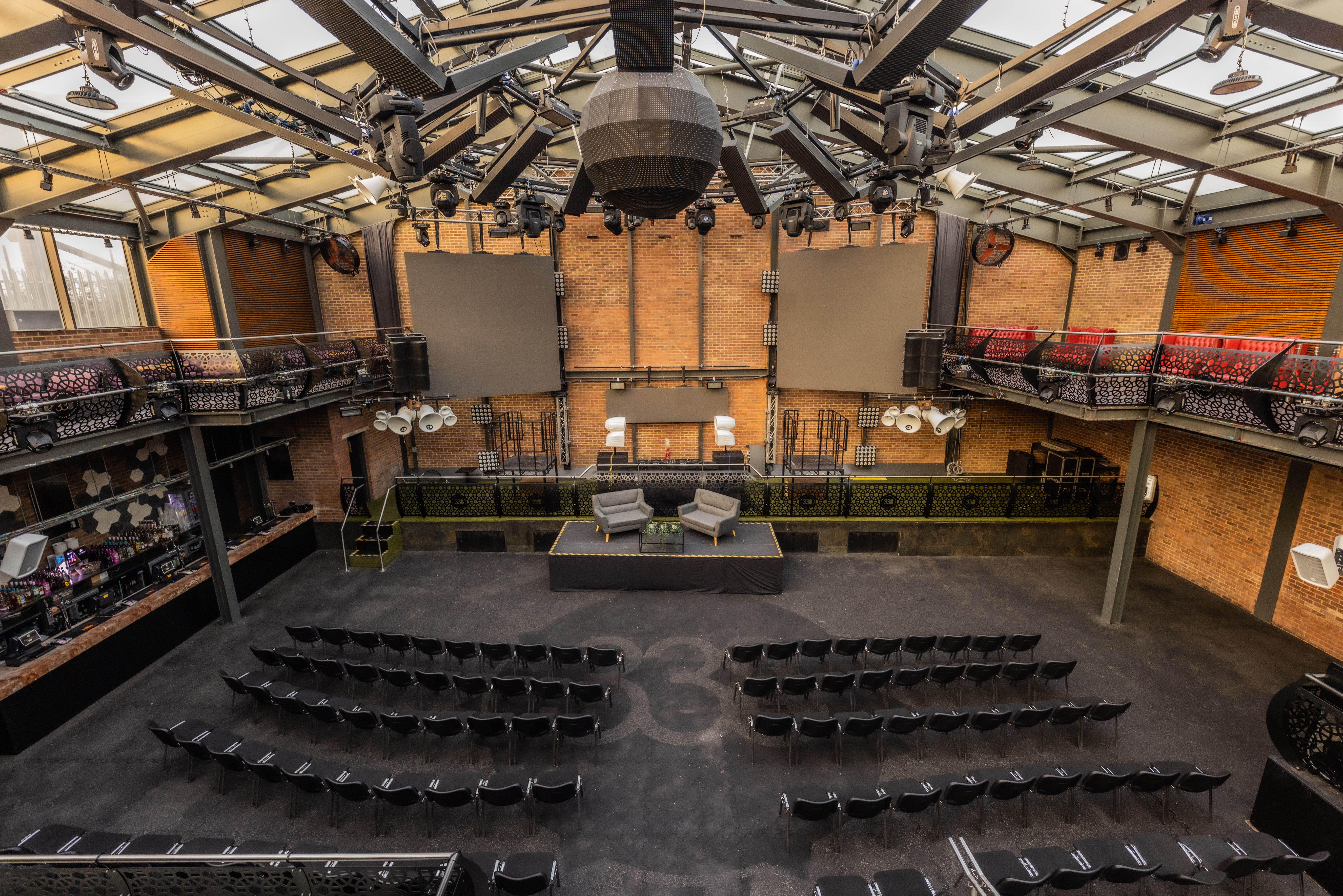 Terrace at Studio 338: modern event space with tiered seating for conferences and concerts.