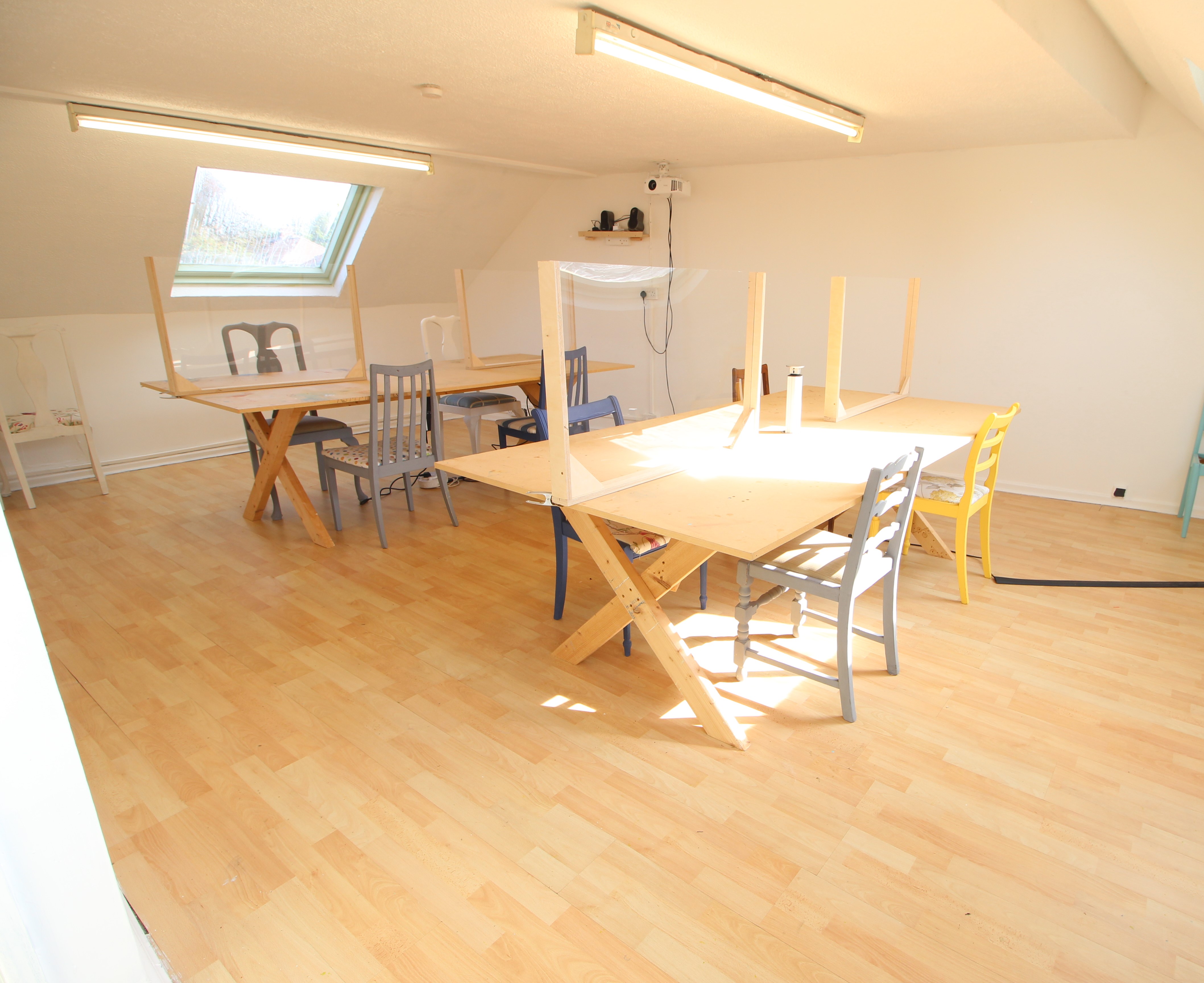 Loft Space Meeting room in Childwall Emporium, bright and versatile for workshops.