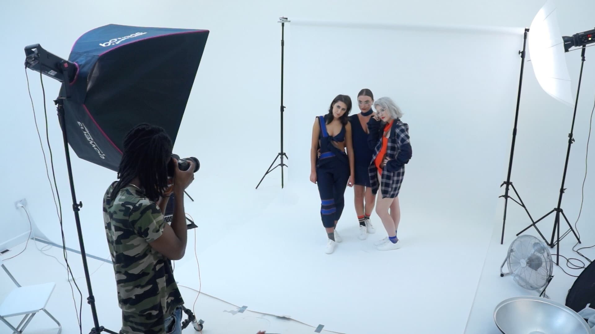 Dynamic photoshoot setup at Blankbox Studio showcasing inclusive branding and lighting.
