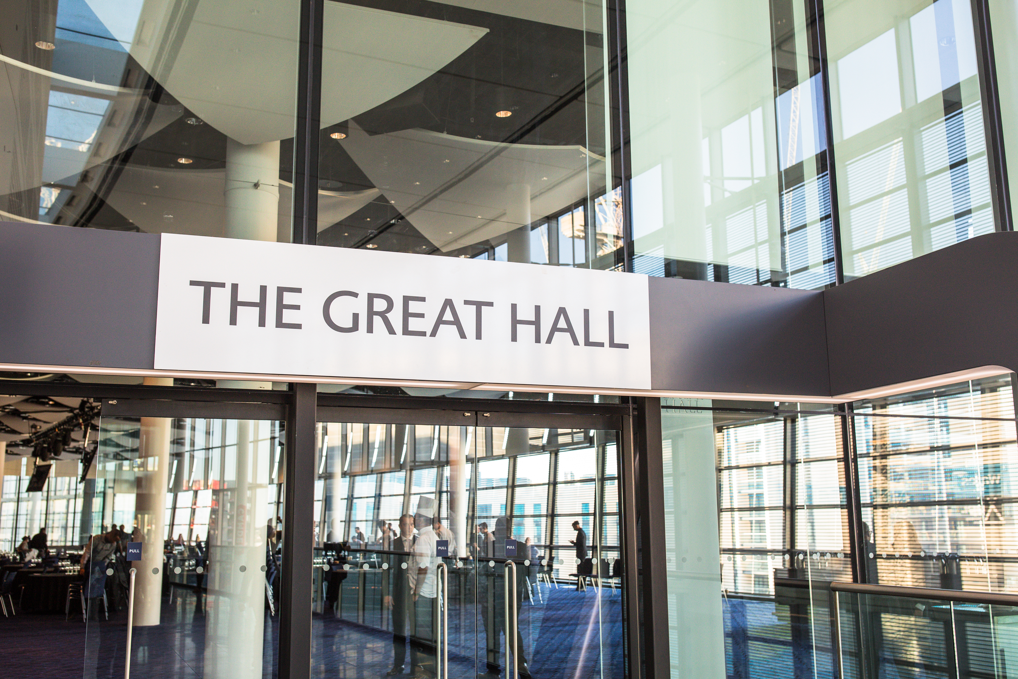 Wembley Stadium Great Hall entrance, spacious design for conferences and networking events.