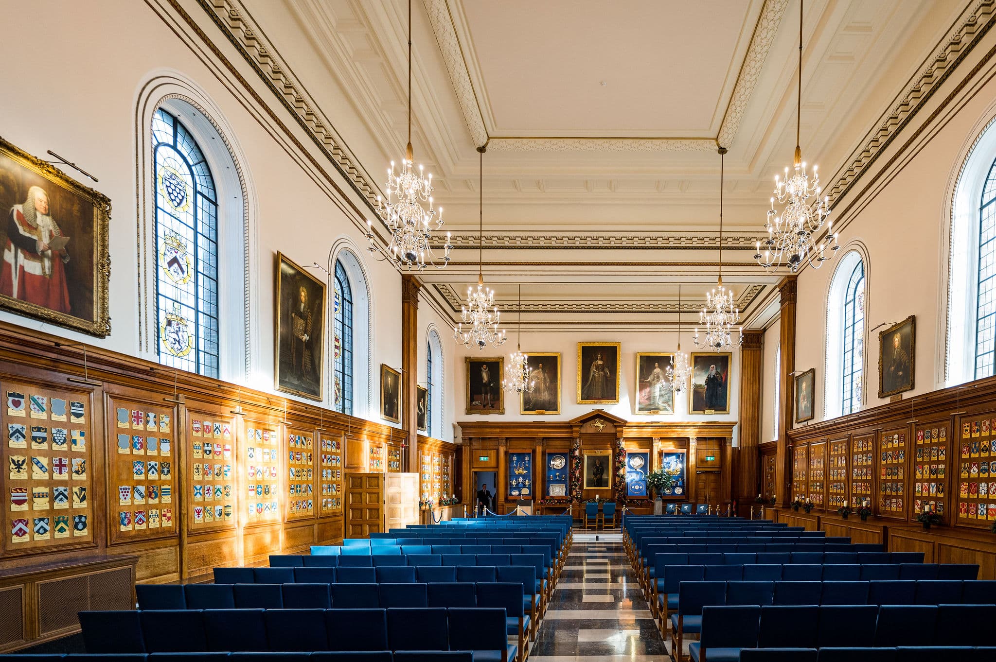 Inner Temple Hall with wood paneling, ideal for formal presentations and academic lecture venues.