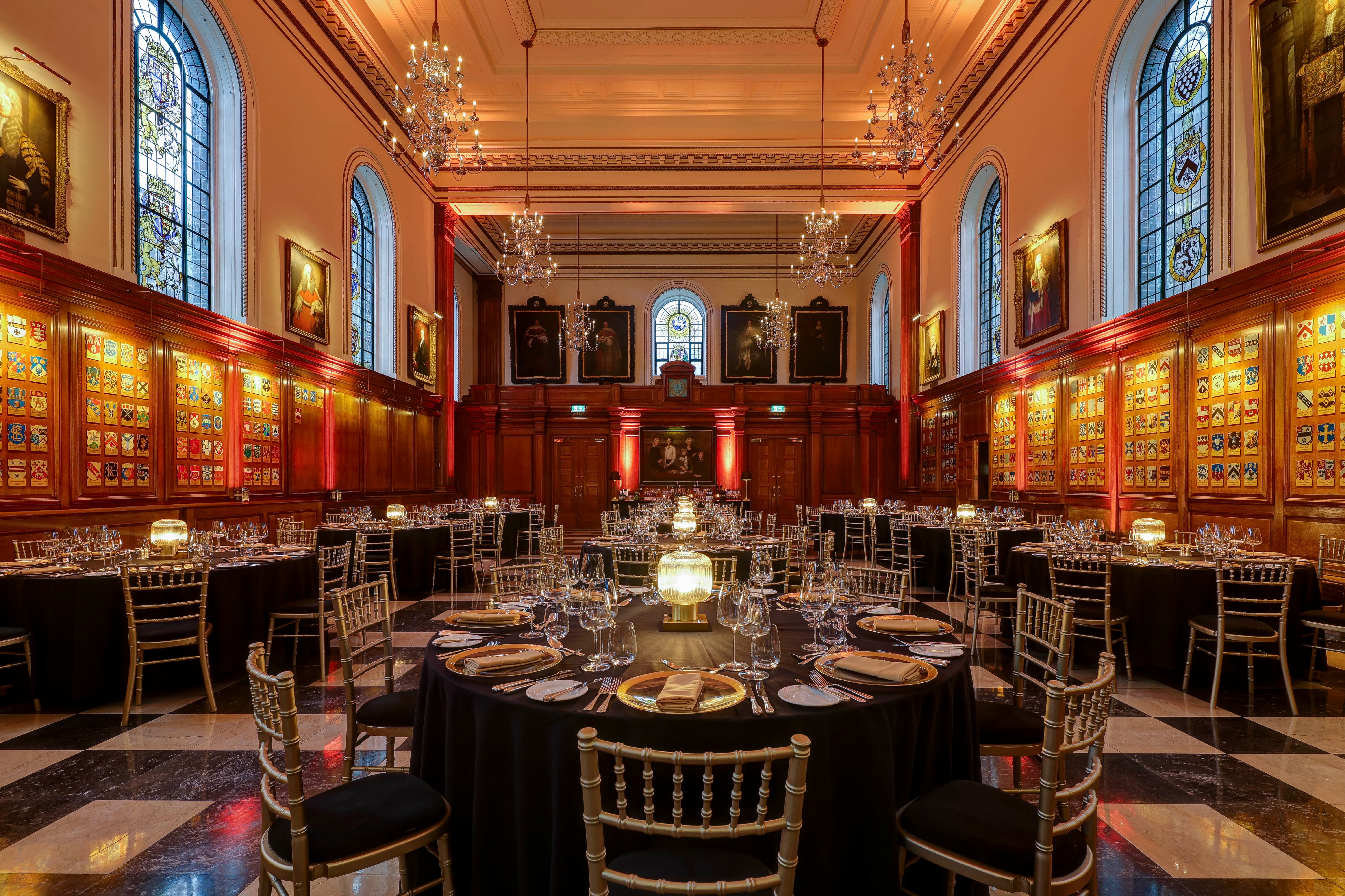 Inner Temple Hall: Historic wood-paneled banquet space for formal gala dinners and corporate events.