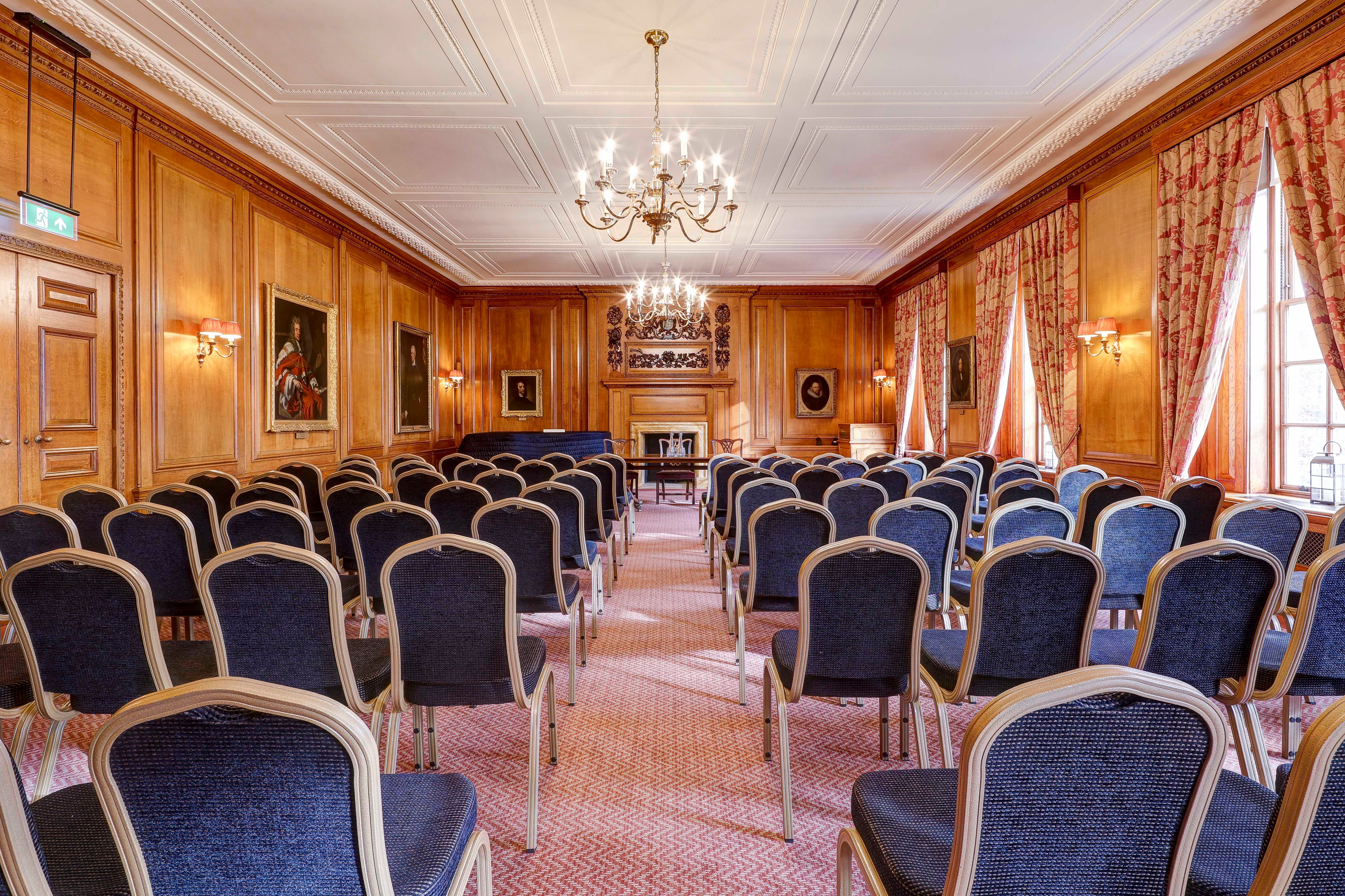 Wood-paneled Parliament Chamber at Inner Temple for formal board meetings and corporate seminars.