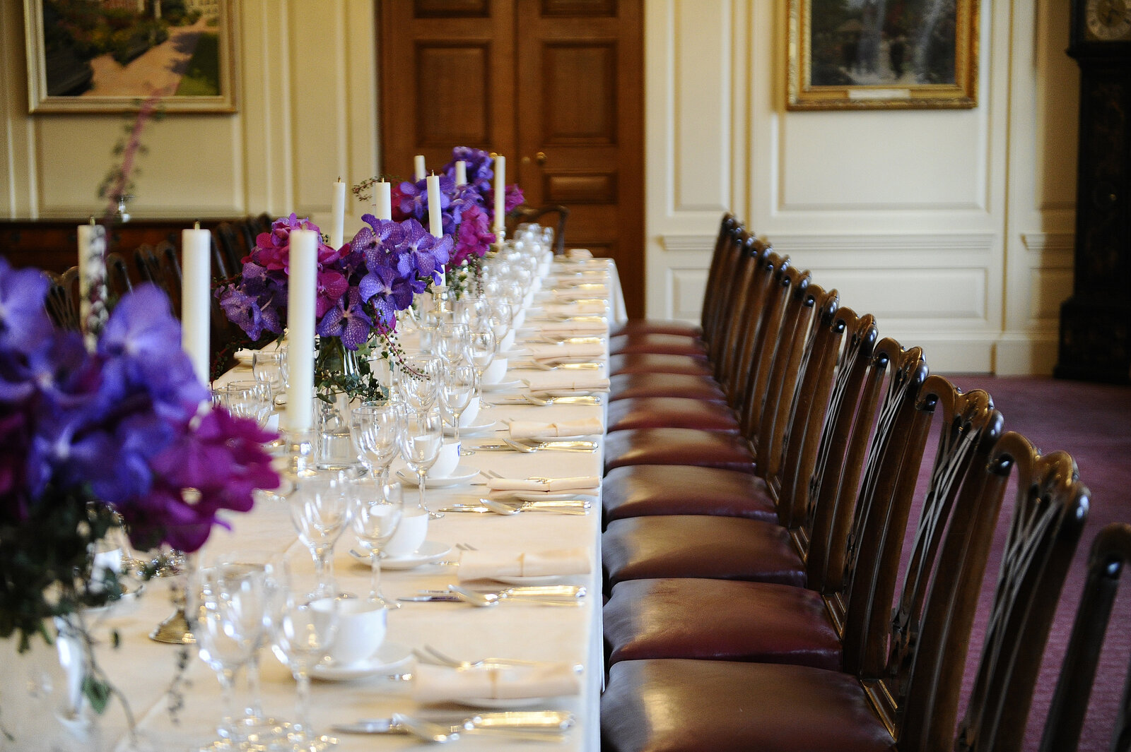 Elegant banquet table with floral centerpieces in The Inner Temple's Luncheon Room.