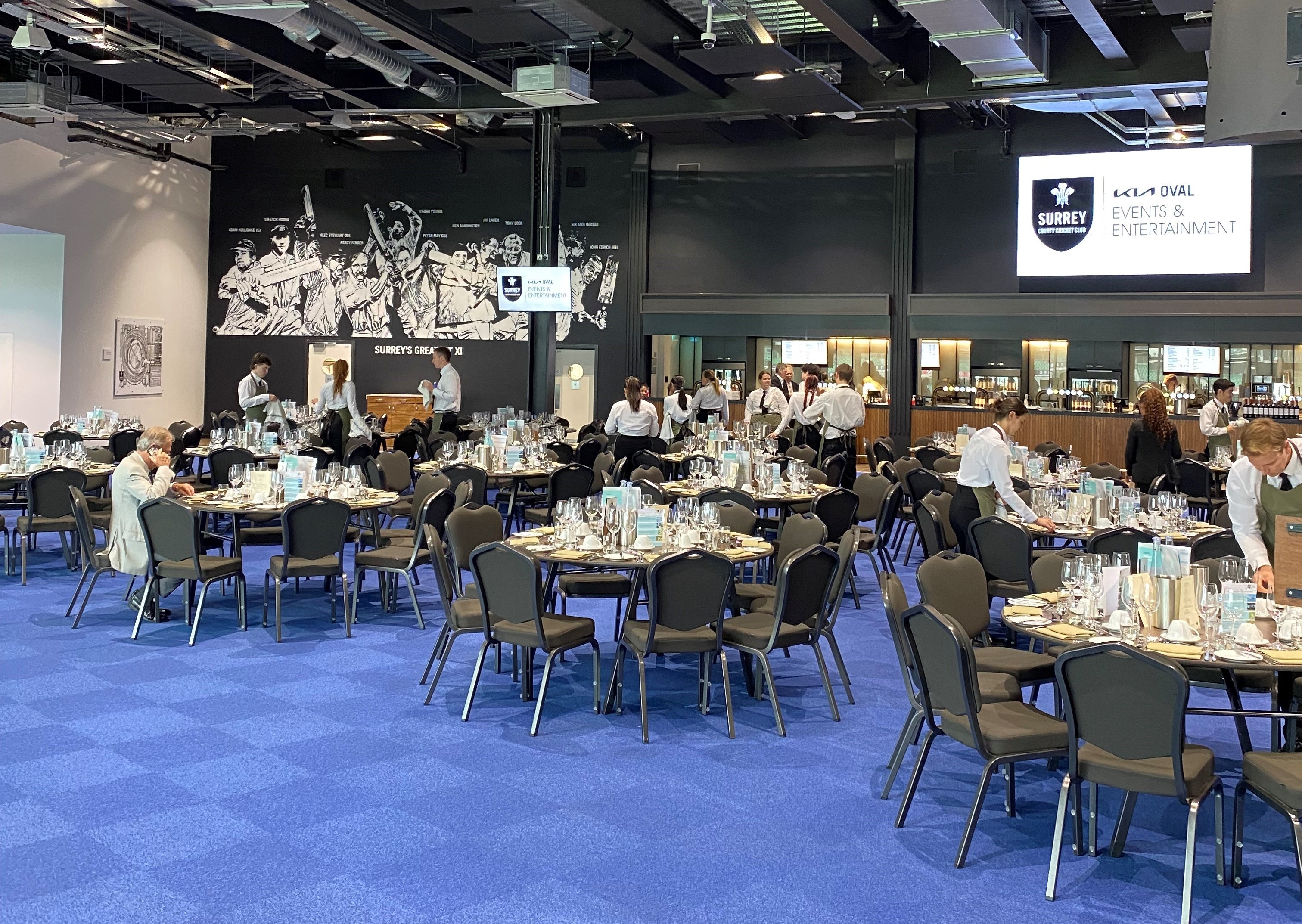 Duchy Suite at Kia Oval, elegant dining setup for corporate events and celebrations.