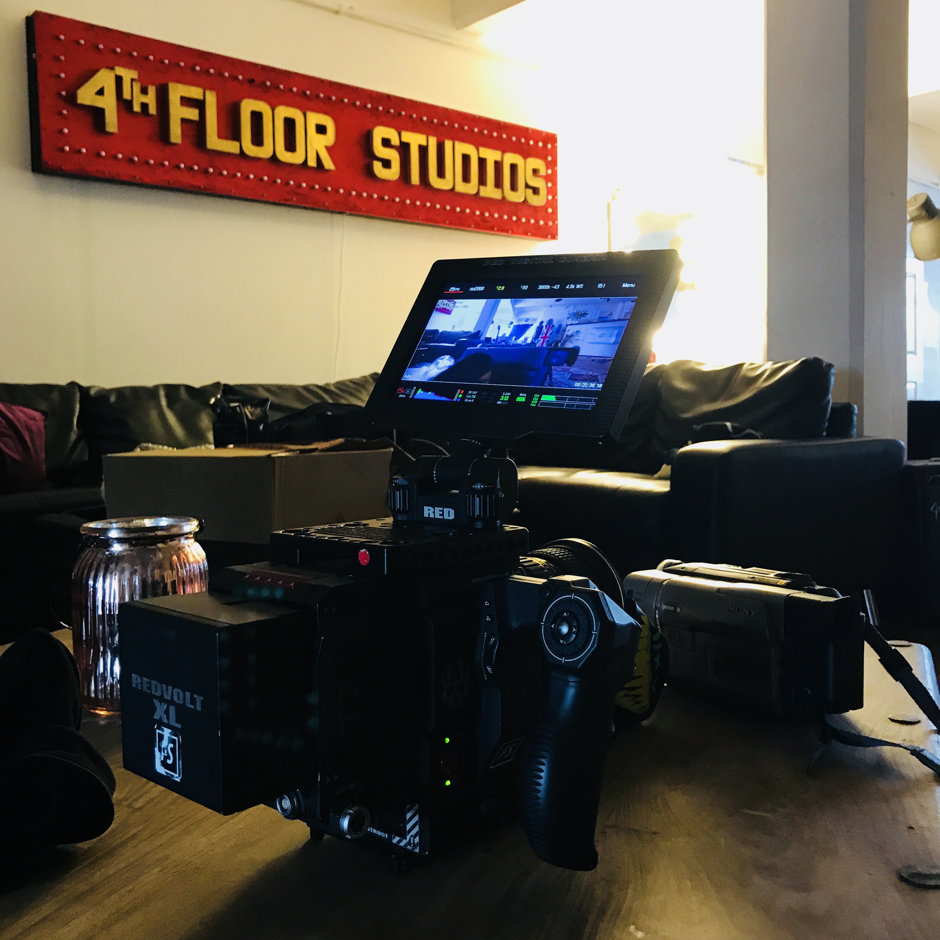 4th Floor Studios production setup for hybrid events with monitor and cameras.