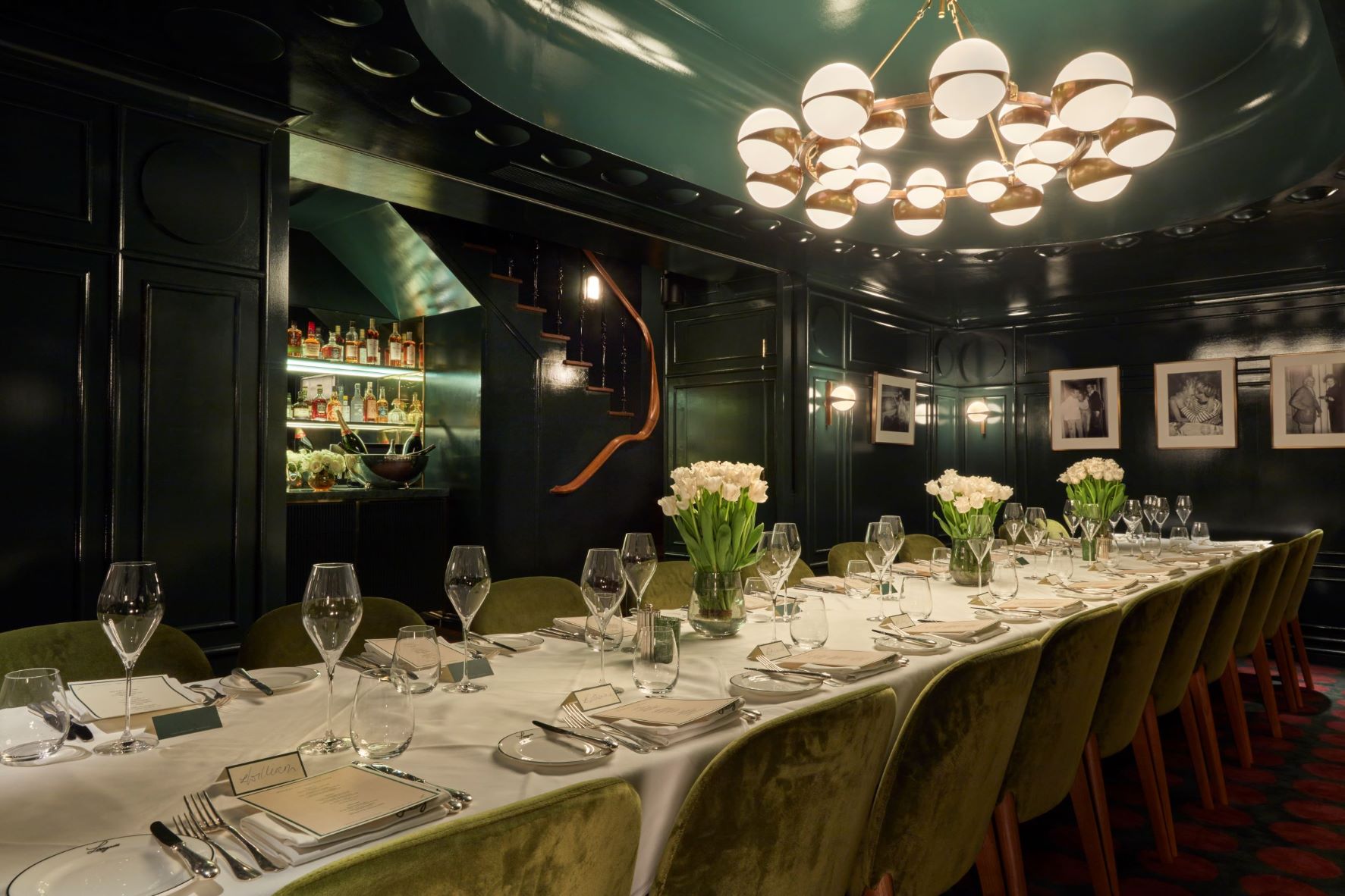 Elegant private dining room at Langan's Brasserie for corporate events and celebrations.