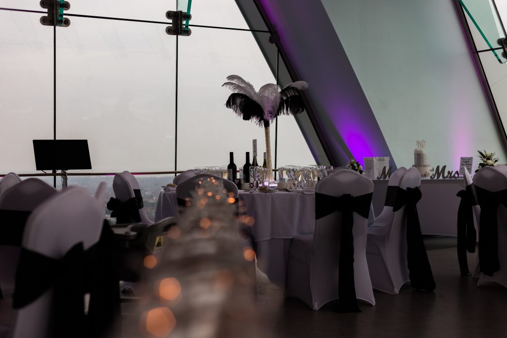 Elegant dining area in Spinnaker Tower with stunning views, perfect for upscale events.
