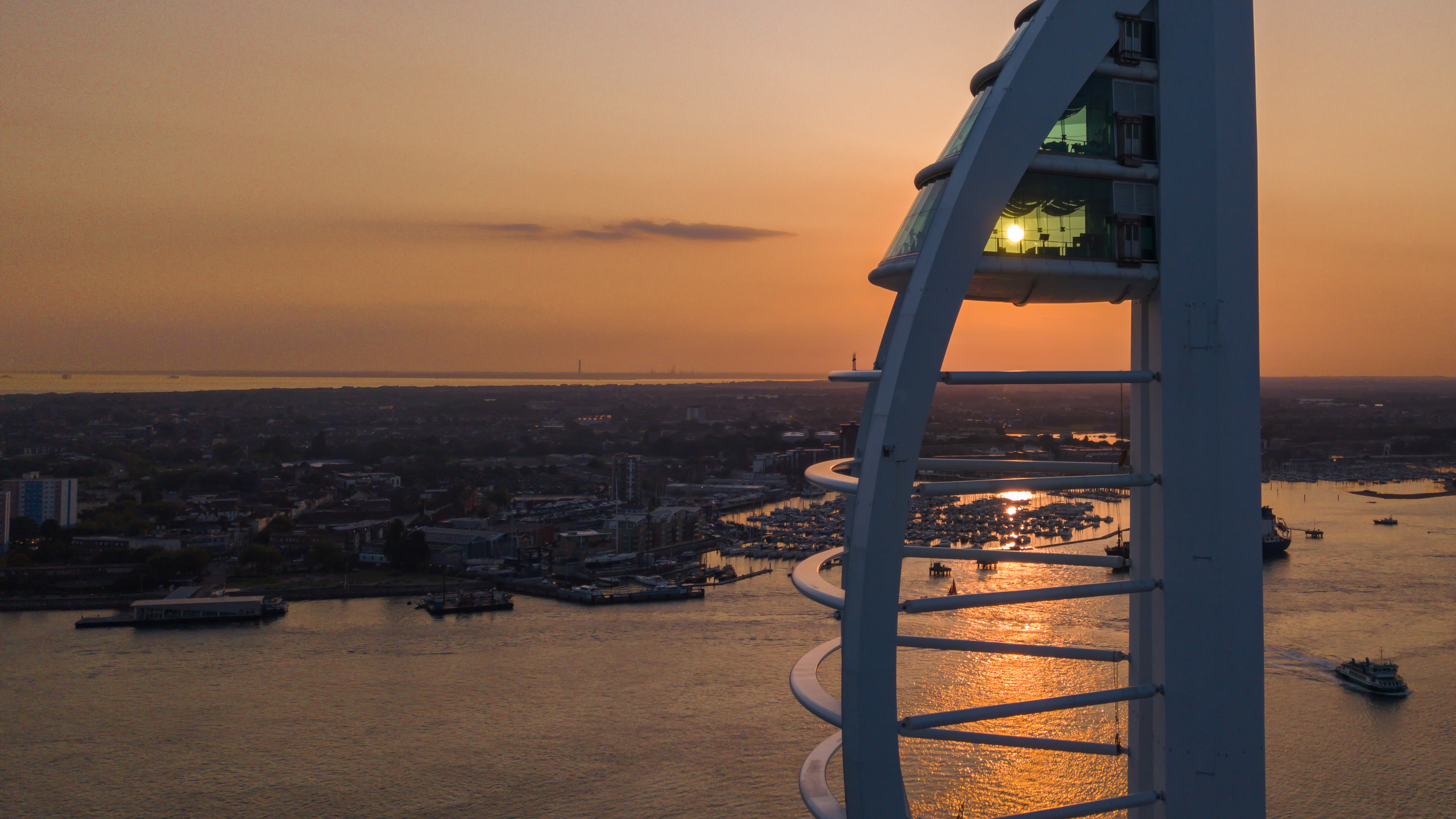Stunning sunset view from Spinnaker Tower's View Deck 2, ideal for upscale events.