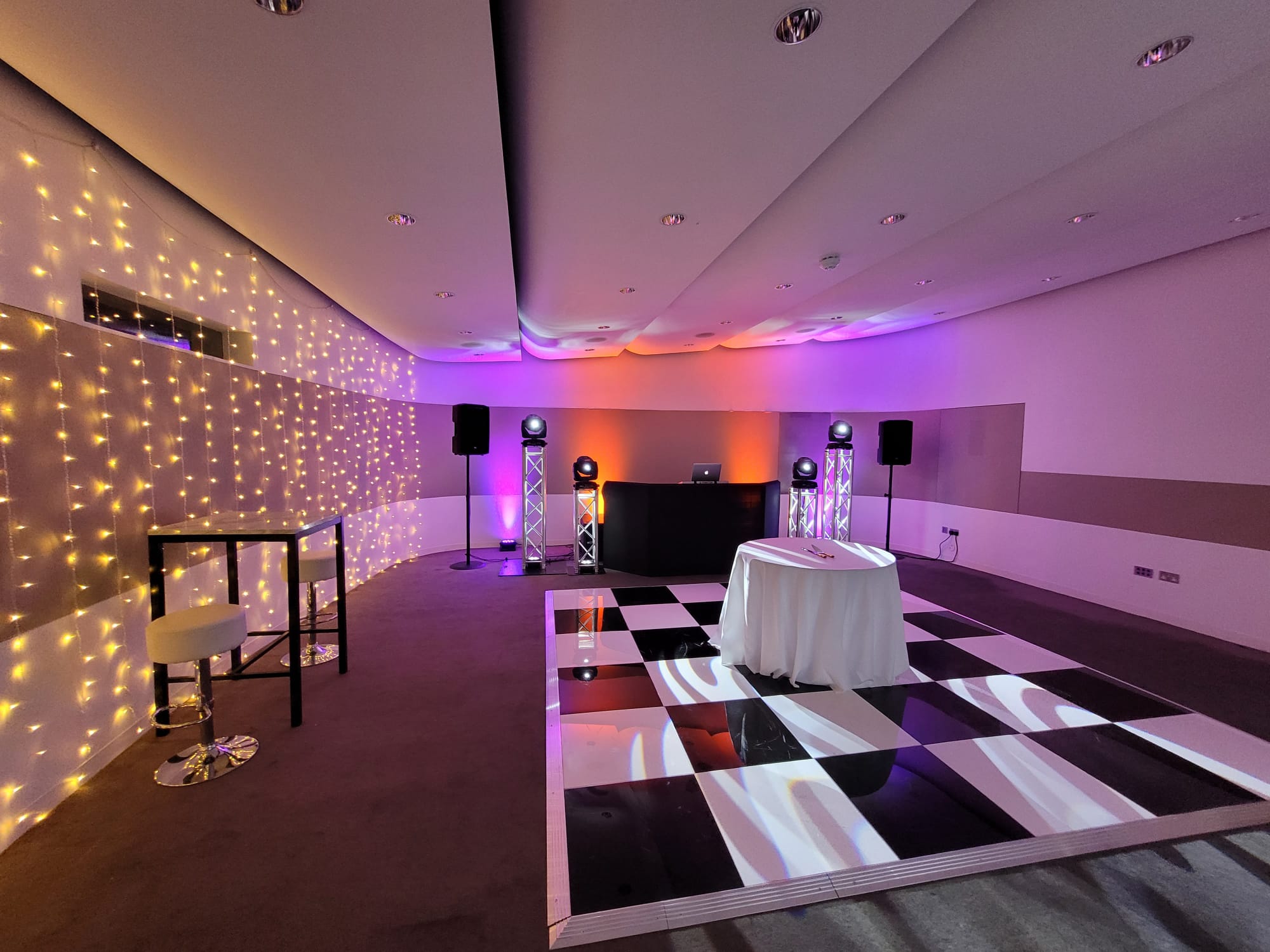Wolfson Suite: DJ, checkered floor, reception, event