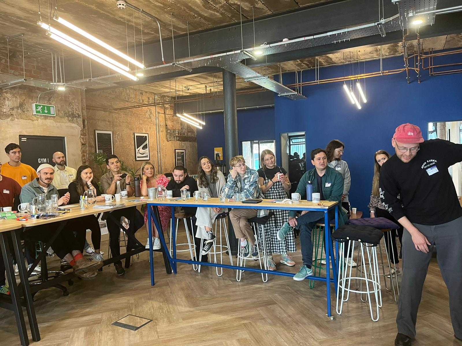 Group meeting at North Brewing Co, featuring modern industrial decor for workshops.