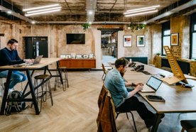 Modern workspace at North Brewing Co, ideal for meetings and events with natural light.