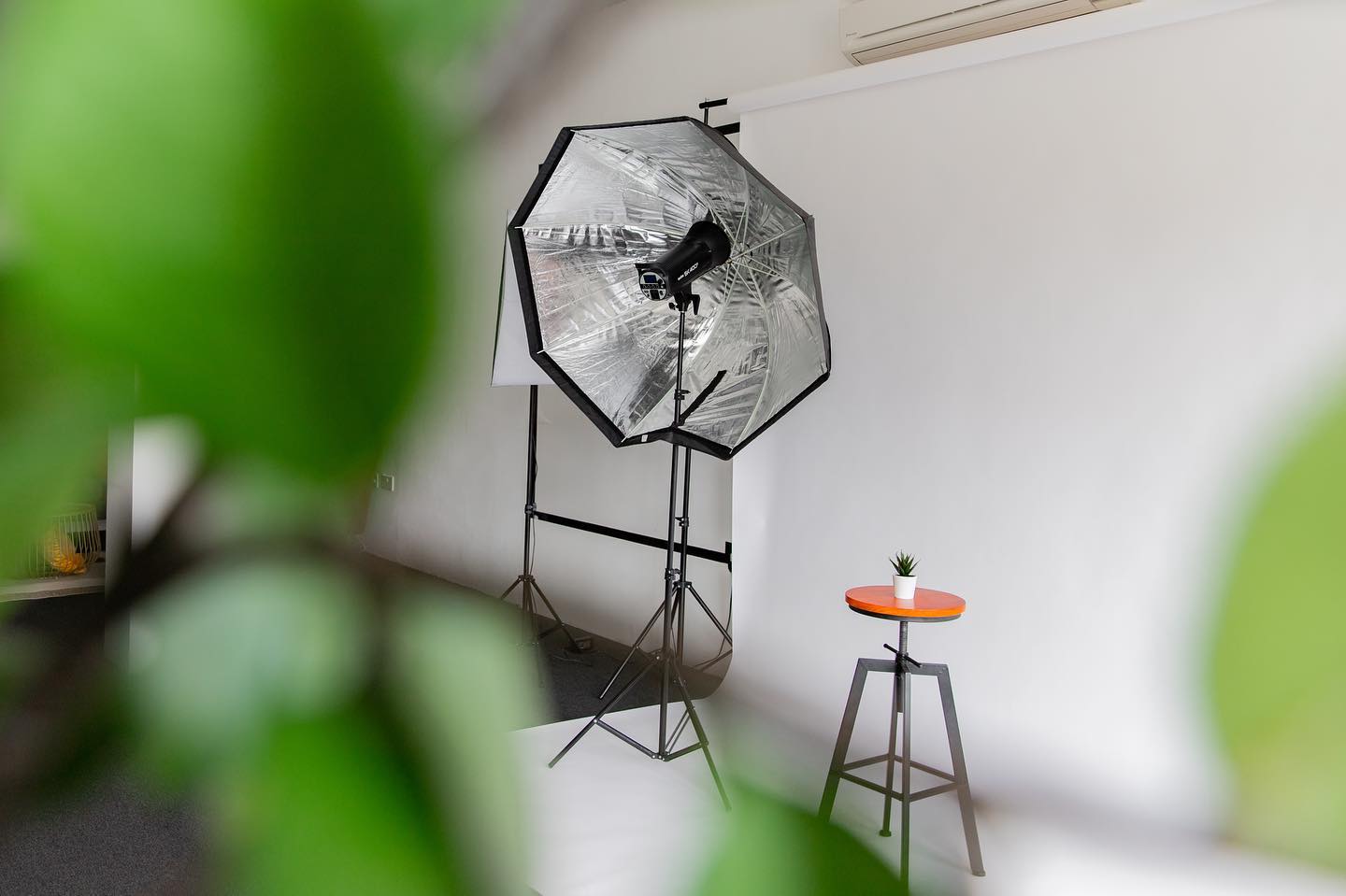 Professional photoshoot setup with octagonal softbox for branding and marketing events.