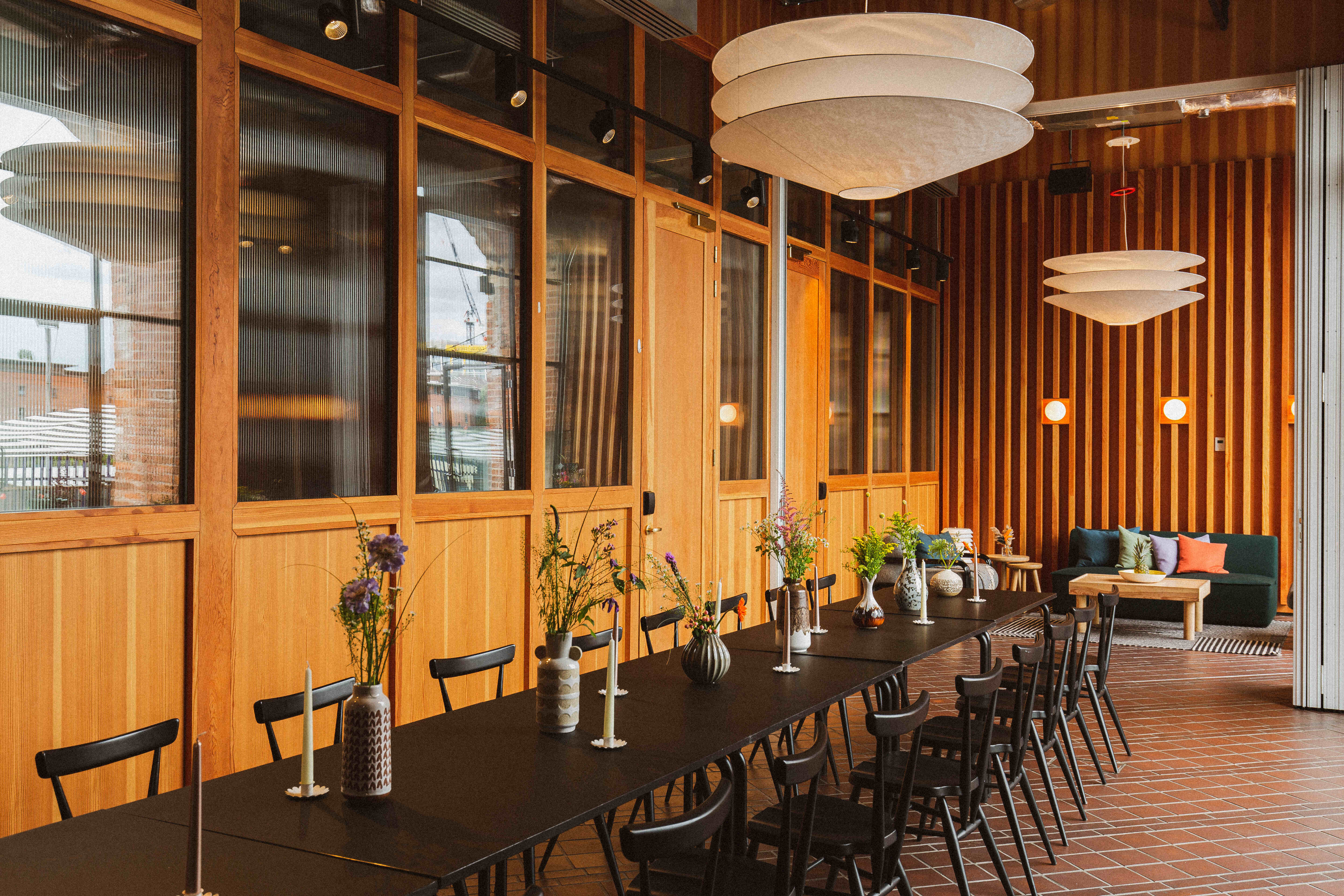 Stylish meeting space with elegant table, ideal for events and gatherings at Ducie Street Warehouse.