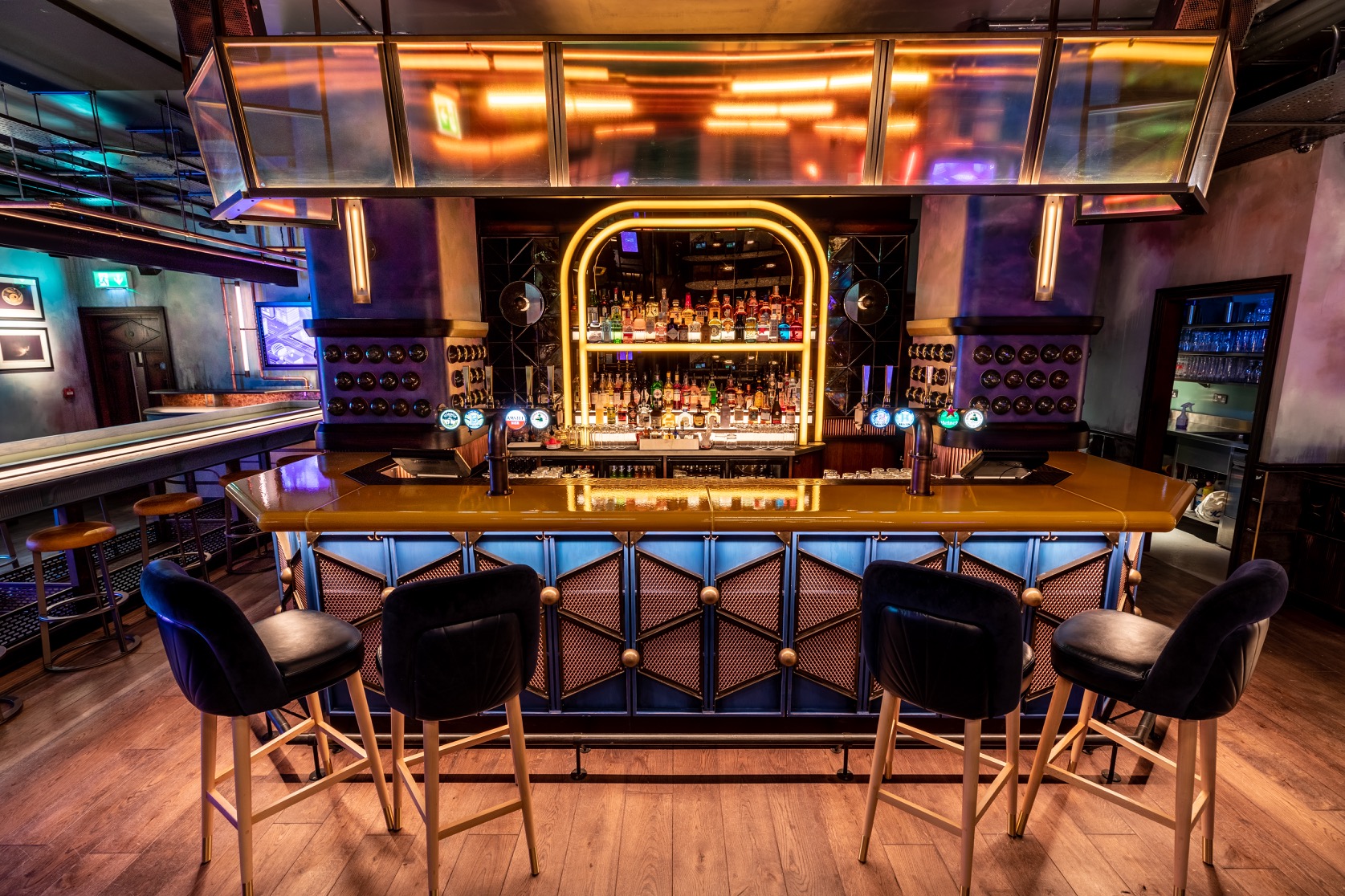 Stylish bar at The Biberdorf, Electric Shuffle for networking events and social gatherings.