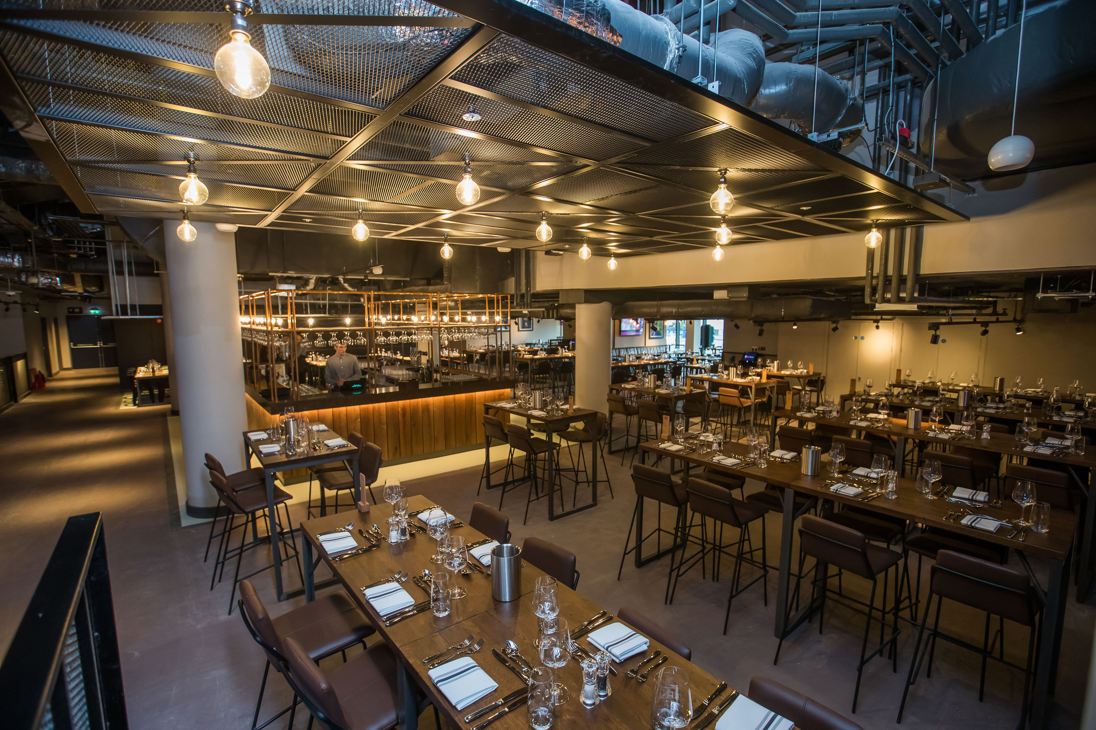 Modern dining space at Allianz Stadium, Twickenham for corporate events and private parties.