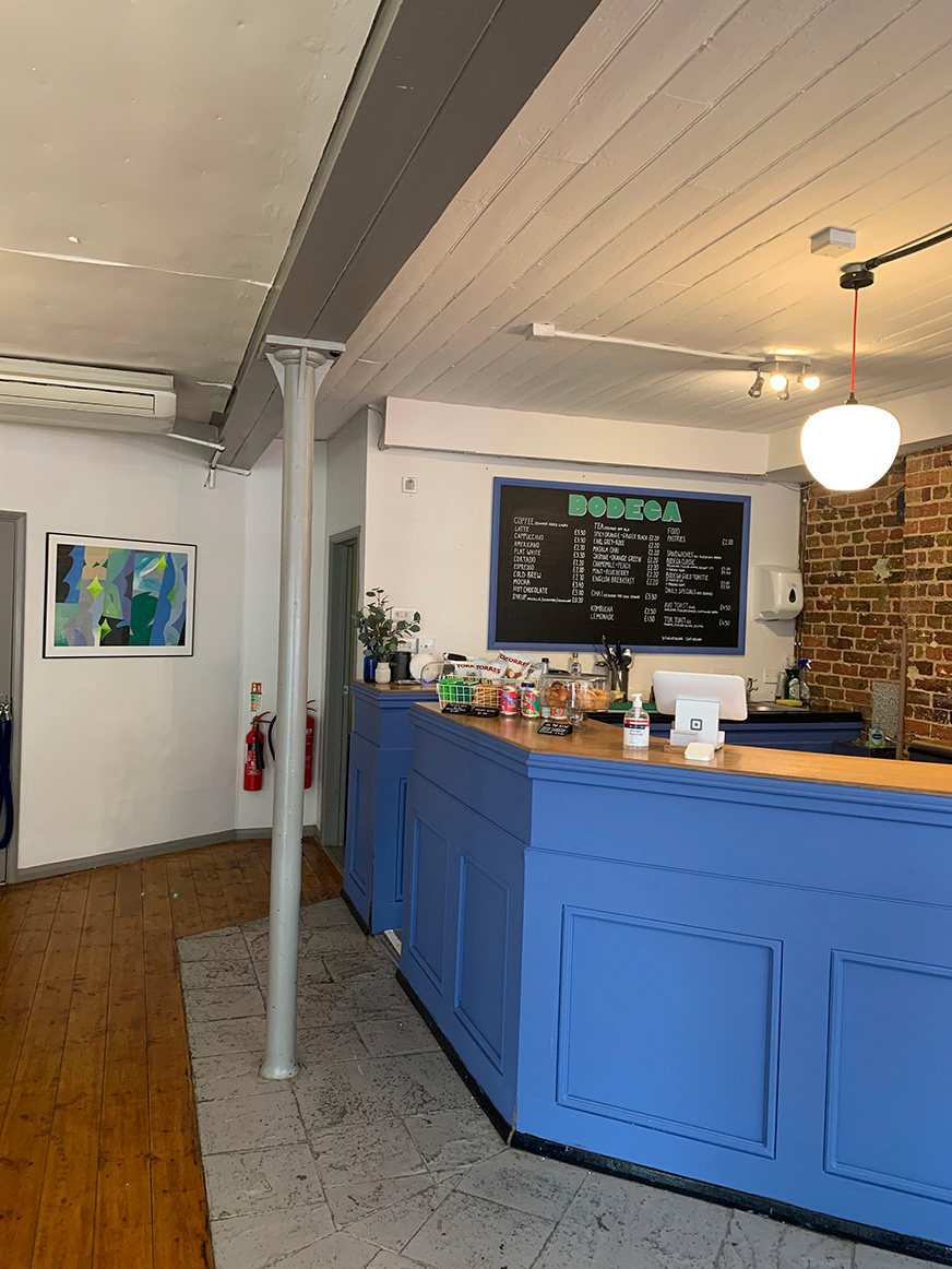 Welcoming reception area at Bodega Eastbourne, ideal for meetings and events.