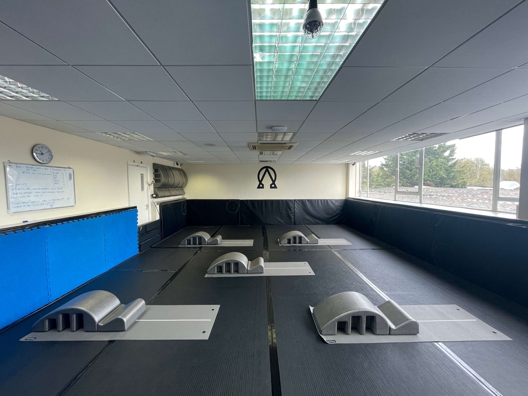 BJJ studio in High Barnet, featuring a rubberized floor for fitness workshops and classes.