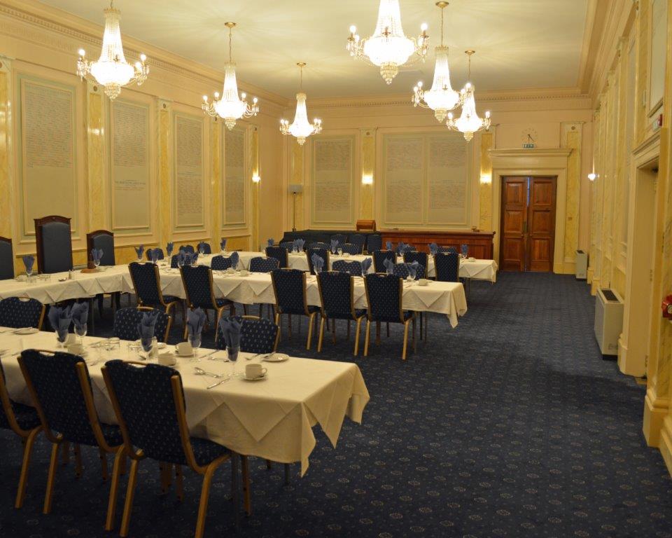 Elegant meeting room with chandeliers for corporate events at 17 Park Street.