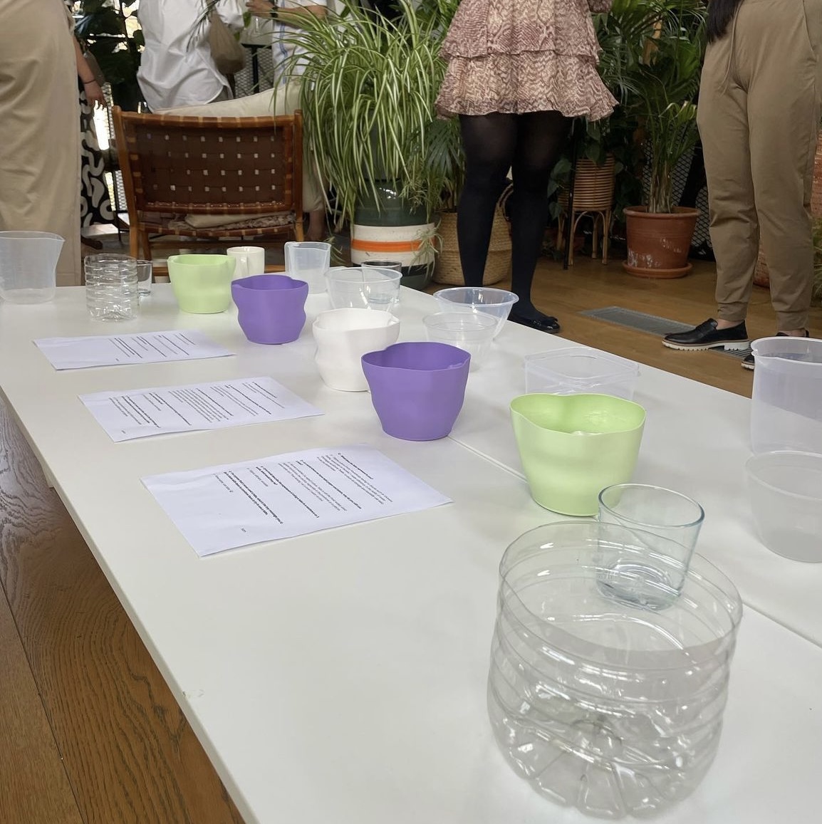 Hanging Garden workshop setup with colorful containers for interactive group activities.