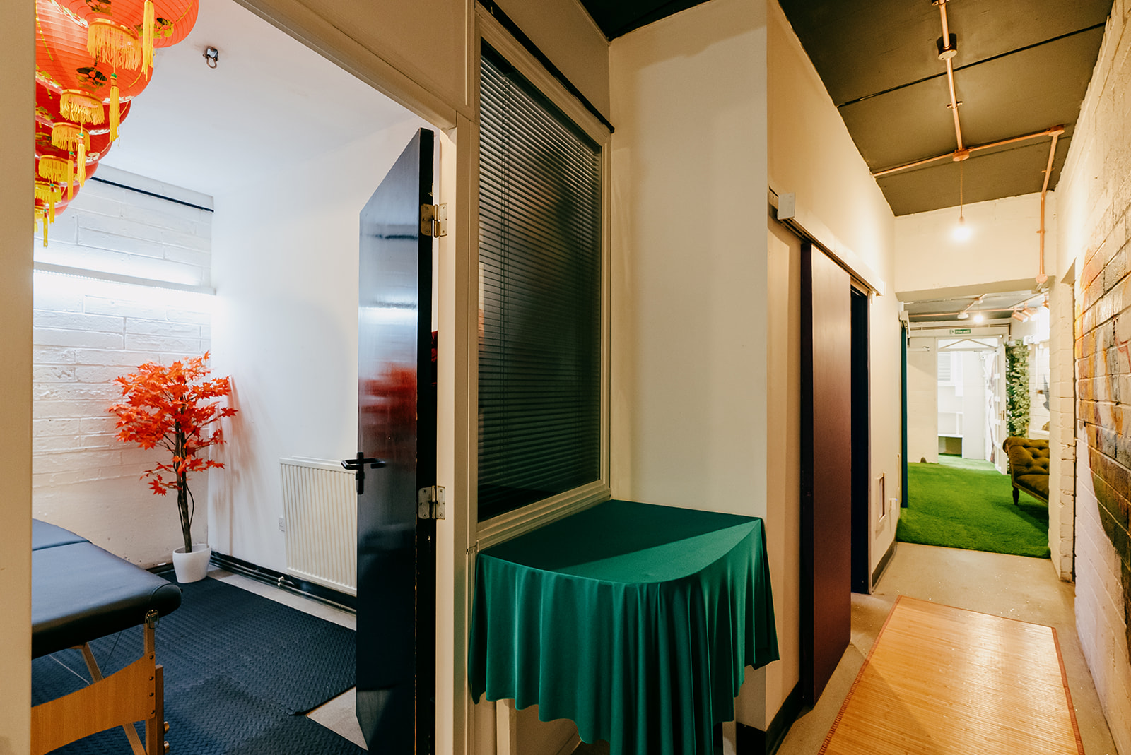 Blake Studios corridor with vibrant decor, ideal for networking events and meetings.