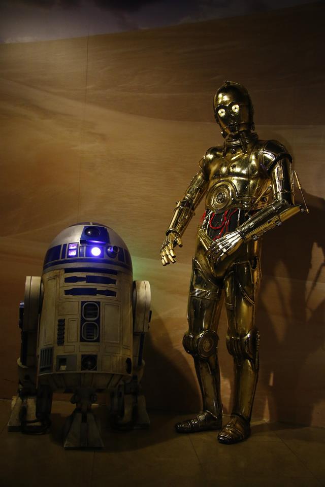 R2-D2 and C-3PO at Madame Tussauds for a sci-fi pop culture event.